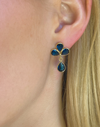Petal Dark Blue Topaz Gold Earrings