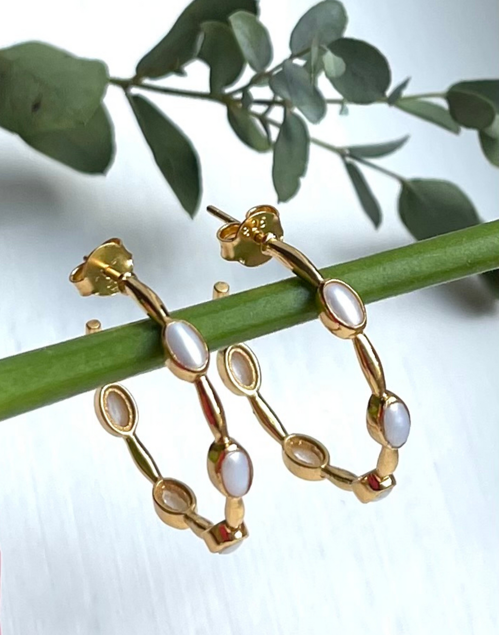 Gold Pearl Hoops