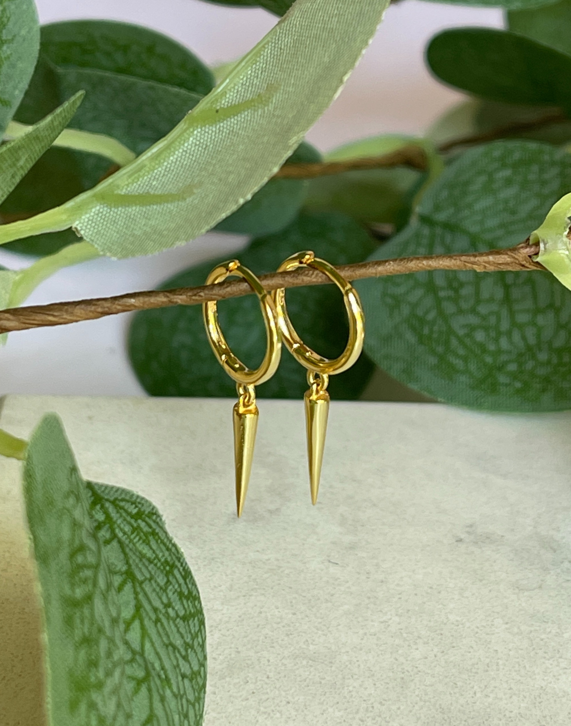 Gold Long Cone Huggie Earrings