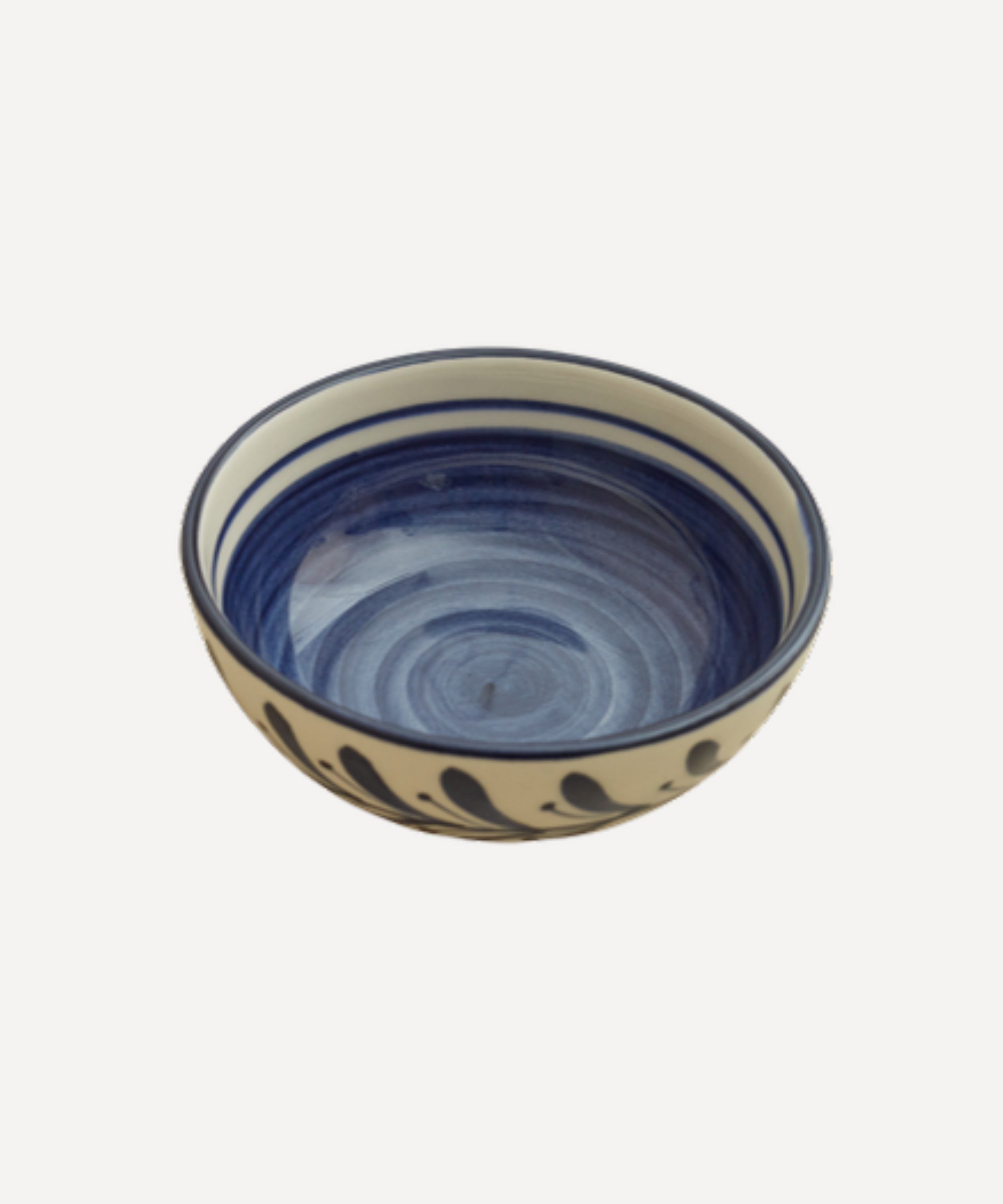 Helecho Soup Bowl | Hand-Painted Fern Wreath Ceramic, Deep Blue