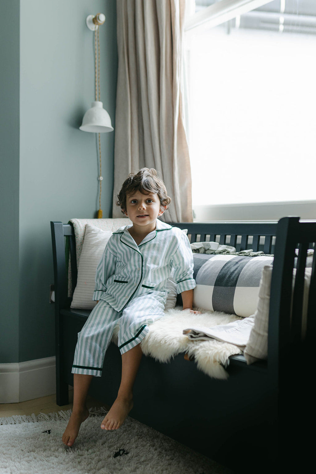 Green Stripe Brushed Cotton Children's Pyjamas
