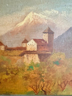 Early 1900s German Landscape: Oil on Wood Panel