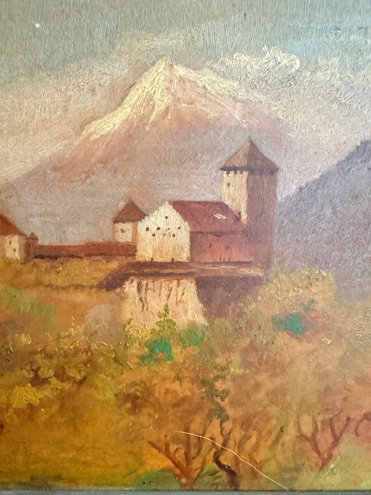 Early 1900s German Landscape: Oil on Wood Panel