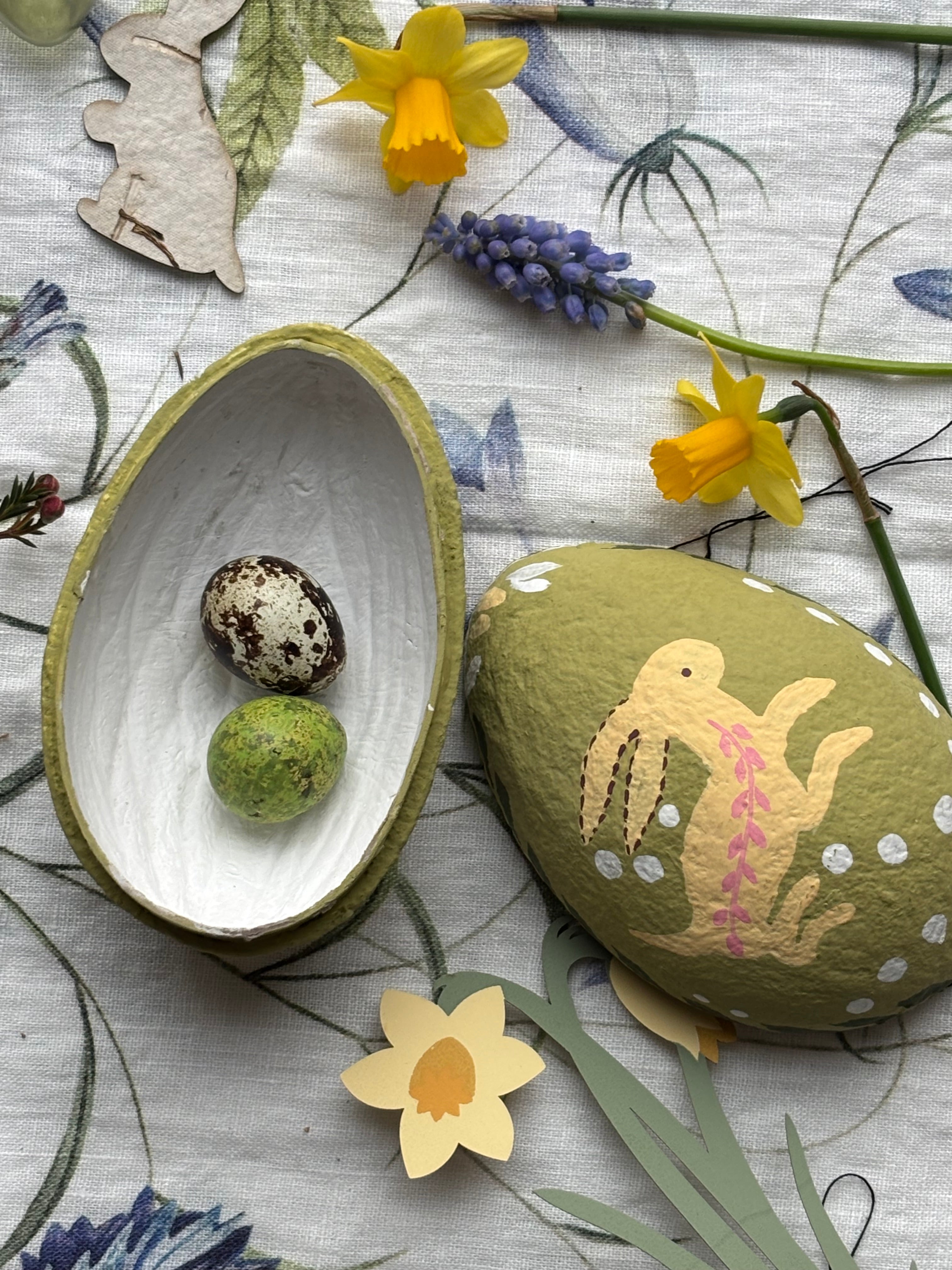 Hand Painted Paper Mache Easter Egg Container