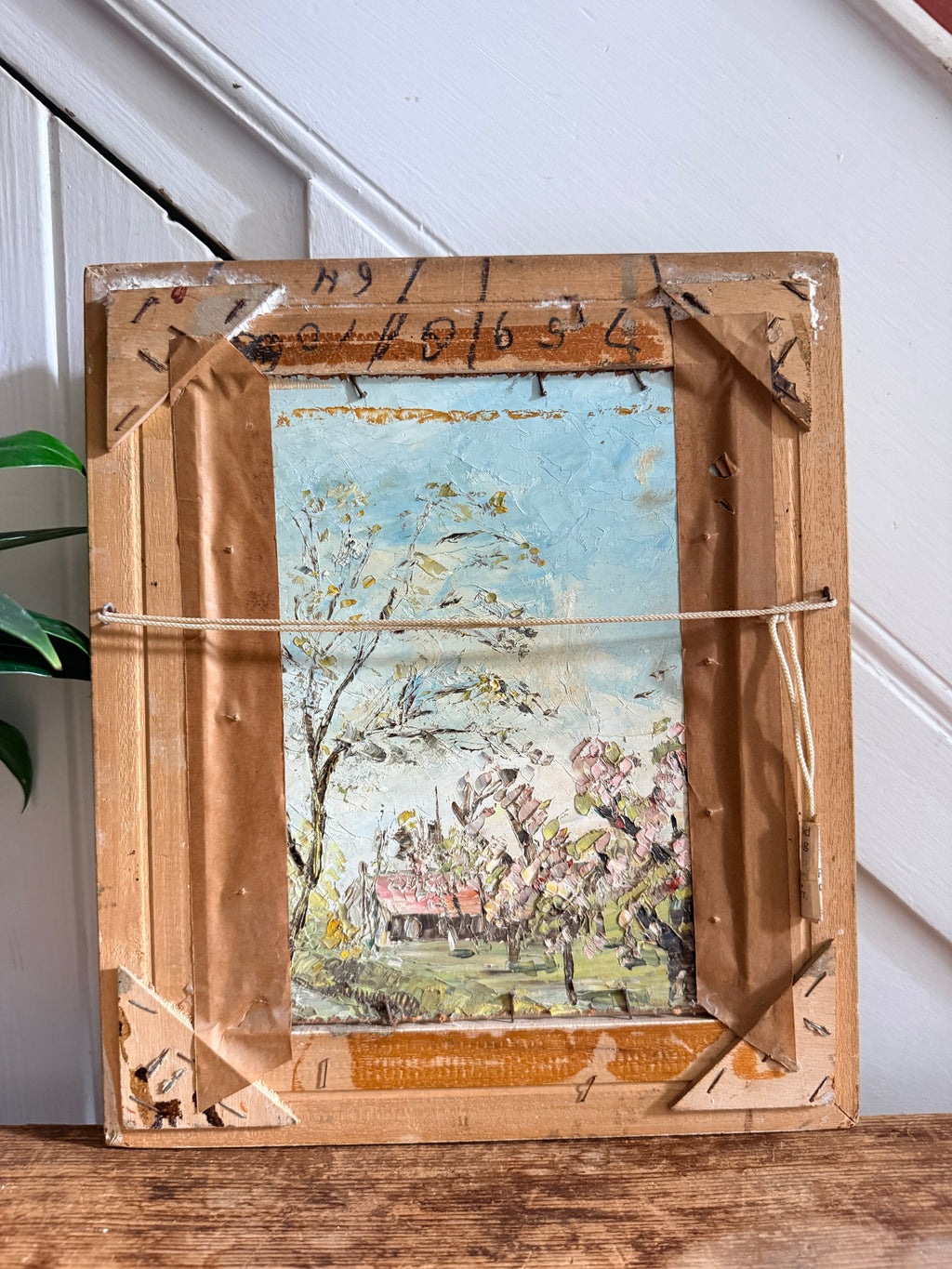 Roses: 1930s Double-Sided Painting with Blossom Trees on the Reverse and Original Gilt Frame