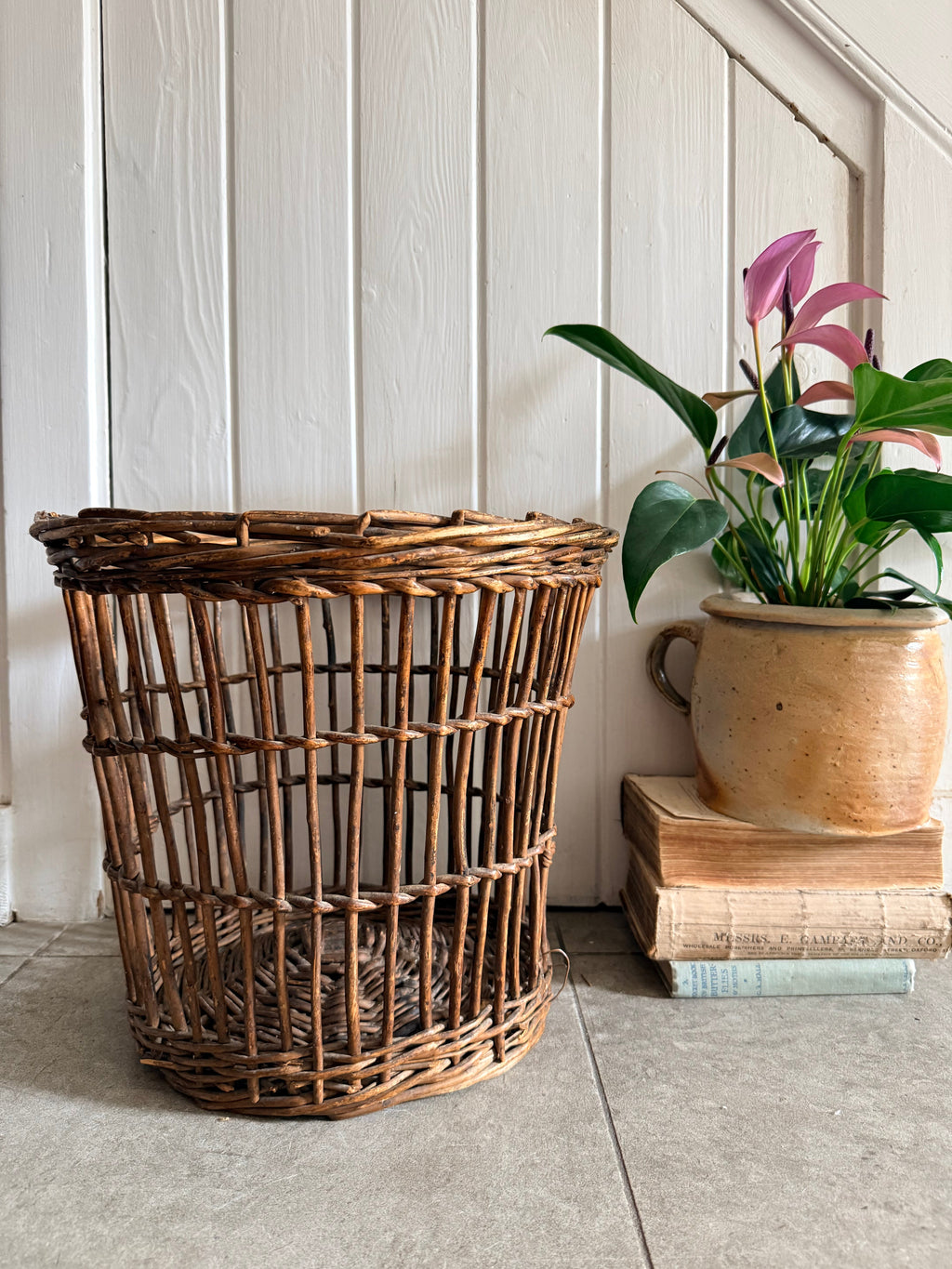 Tapered Vintage Wicker Log Basket