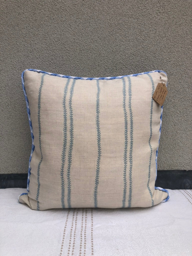 Handmade cushion from Peony and Sage fabric remnants with gingham piping.