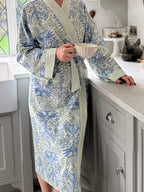 Reversible Hand Block Printed Cotton Robe - Meadow Mist