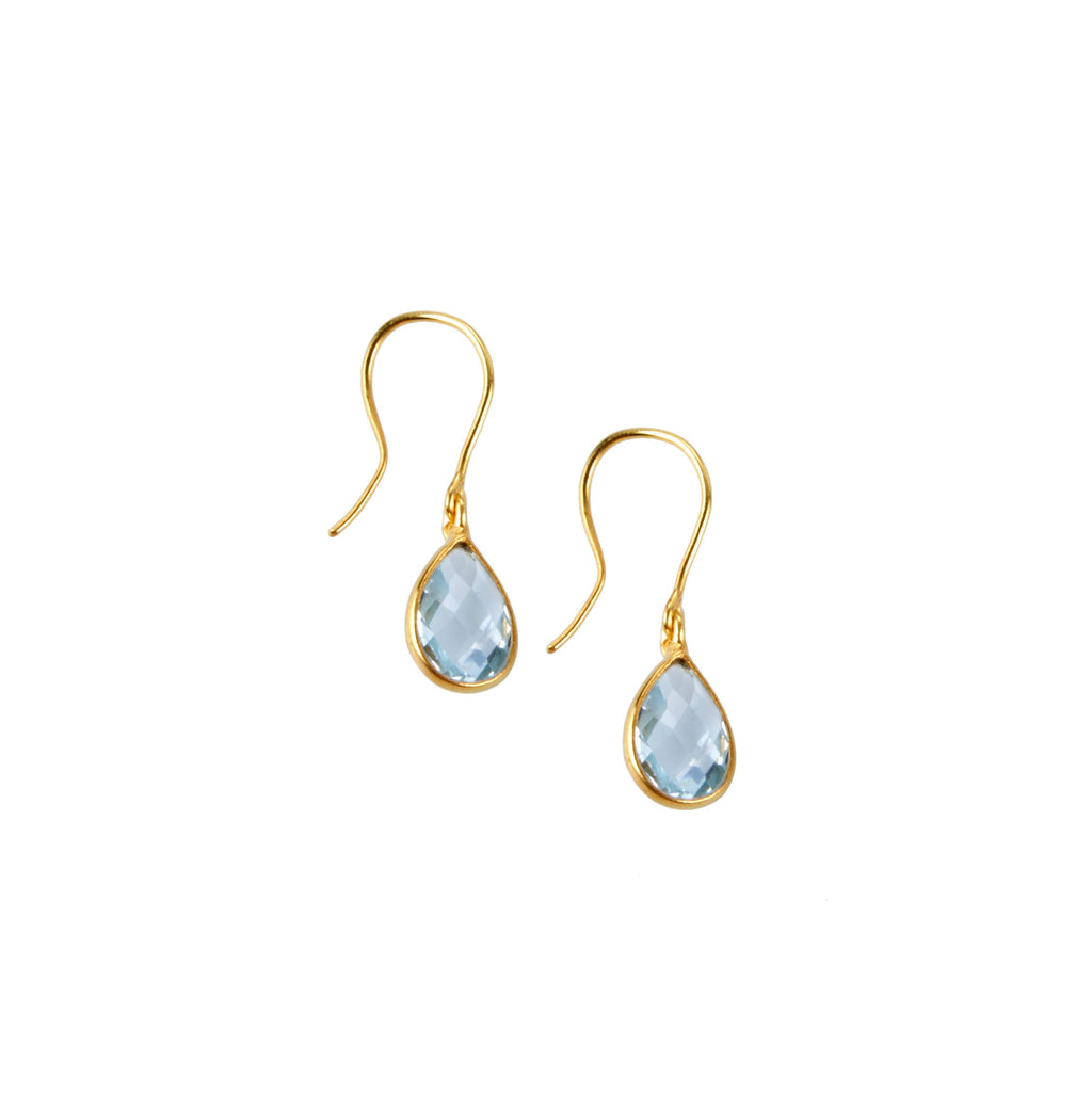 Tear Drop Earrings in Gold with Sky Blue Topaz