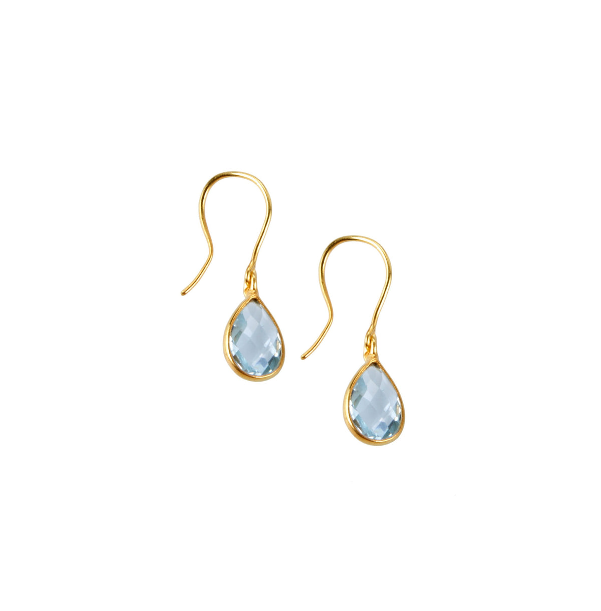 Tear Drop Earrings in Gold with Sky Blue Topaz
