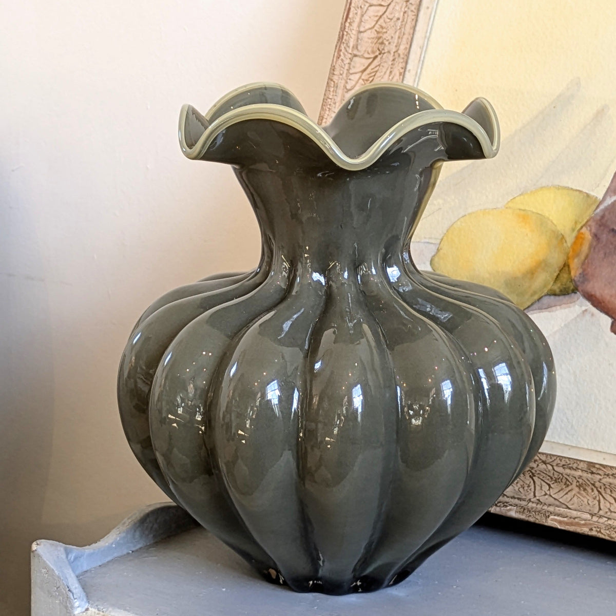 Dark Green Fluted Glass Vase | 24cm