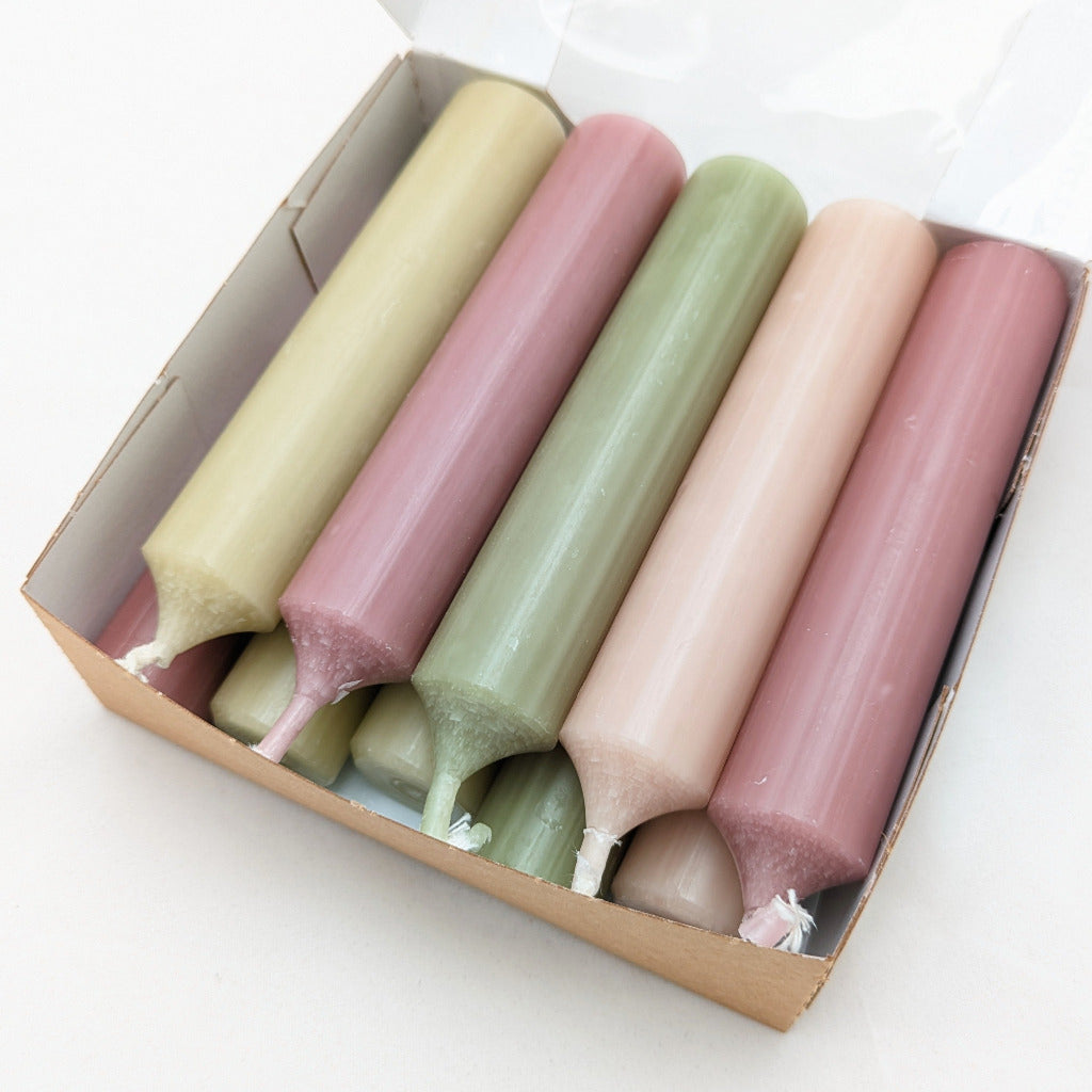 10 Mixed Short Dinner Candles | Pink & Green Assortment