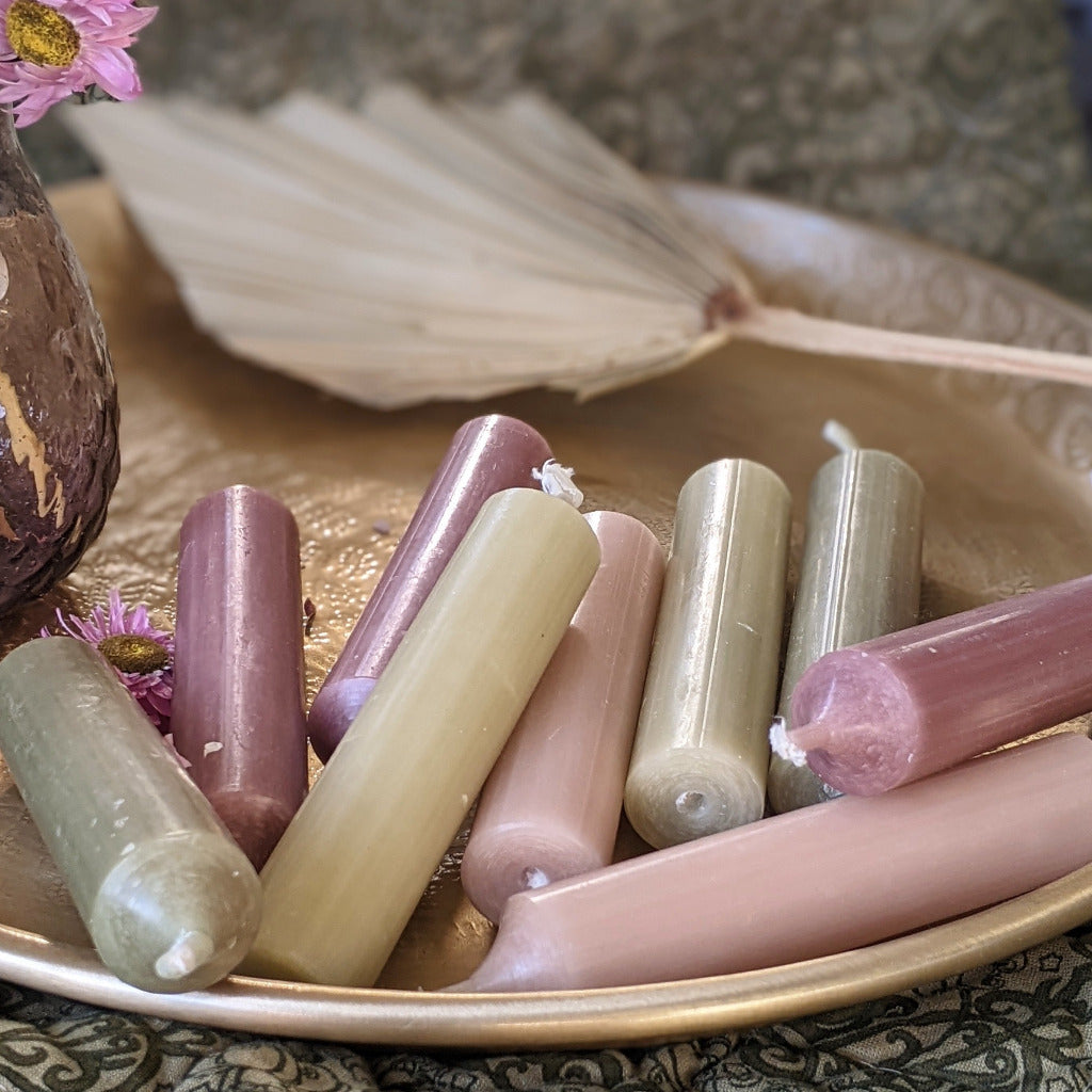 10 Mixed Short Dinner Candles | Pink & Green Assortment