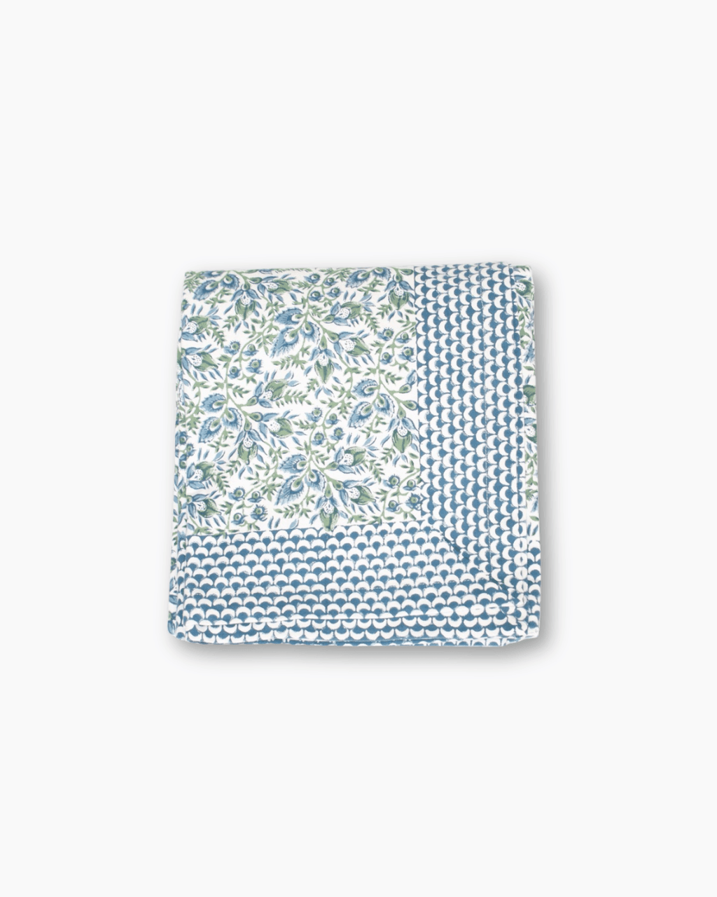 Cranberry Blue And White Hand Blocked Tablecloth