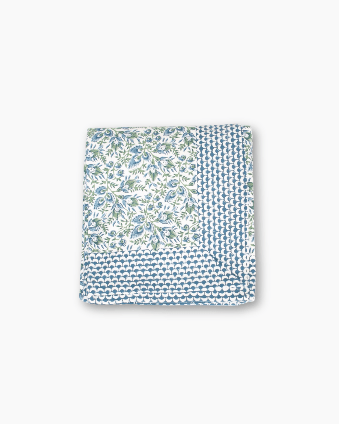 Cranberry Blue And White Hand Blocked Tablecloth