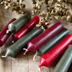 10 Mixed Short Dinner Candles | Dark Green, Maroon & Red