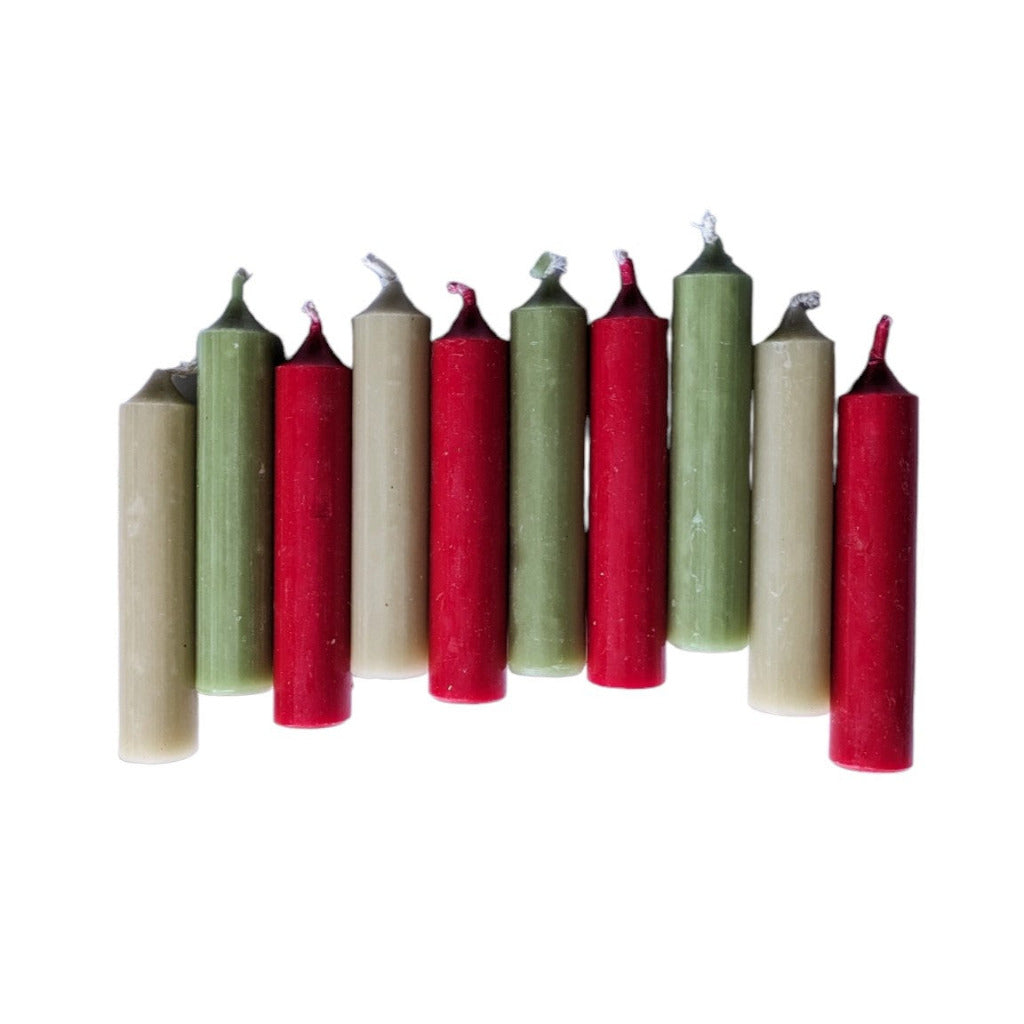 10 Short Dinner Candles | Green & Red Assortment