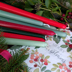 10 Tapered Dinner Candles 22mm| Christmas Colour Mix