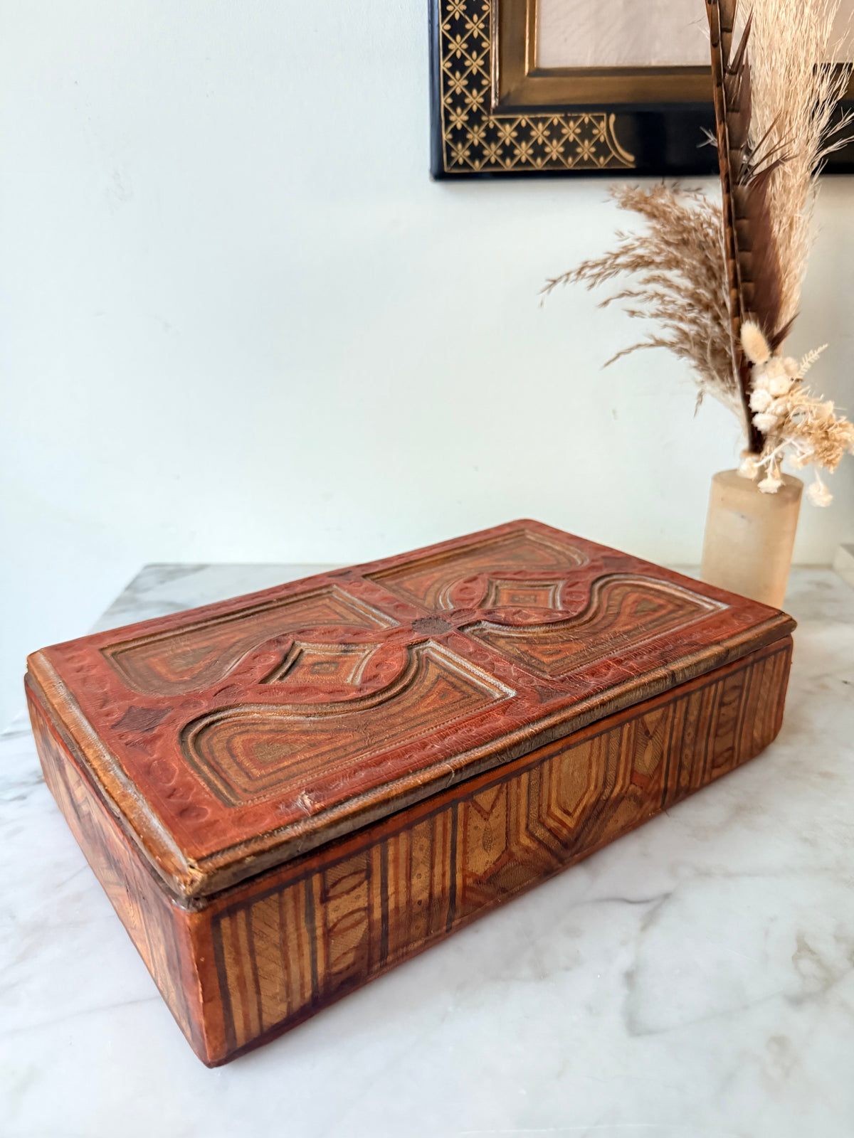 North African Hand-Tooled Leather Box, C1950