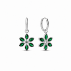 Floral Hoops in Emerald and White cubic Zirconia