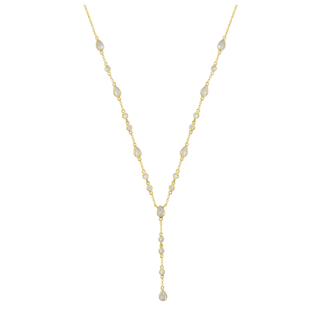 The Y Drop Necklace in Gold and Zirconia