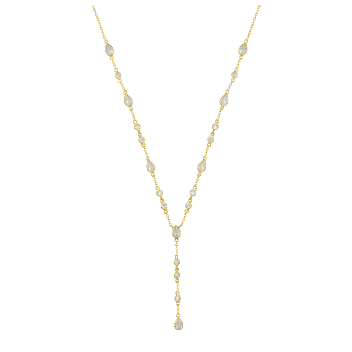 The Y Drop Necklace in Gold and Zirconia