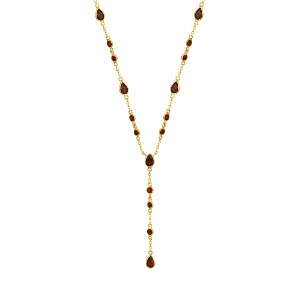 The Y Drop Necklace in Garnet
