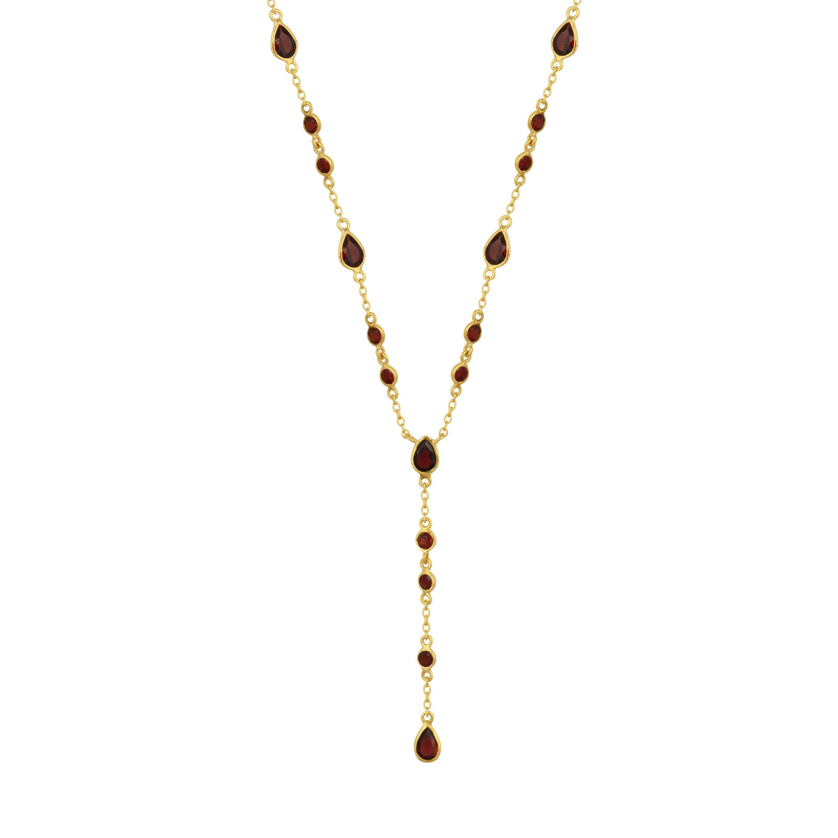 The Y Drop Necklace in Garnet