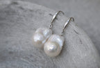 GIANT BAROQUE PEARL EARRINGS - SILVER
