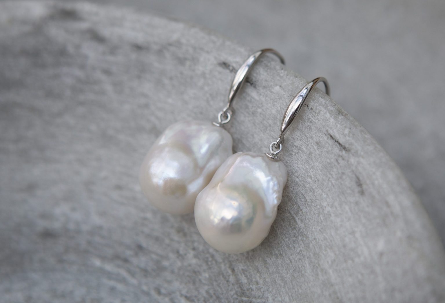 GIANT BAROQUE PEARL EARRINGS - SILVER