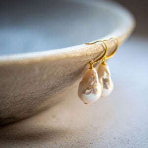 GIANT BAROQUE PEARL EARRINGS - GOLD