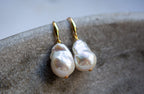 GIANT BAROQUE PEARL EARRINGS - GOLD