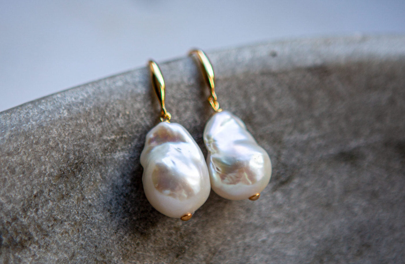 GIANT BAROQUE PEARL EARRINGS - GOLD