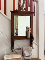1920s French Oak Vanity or Shaving Mirror with Towel Rail