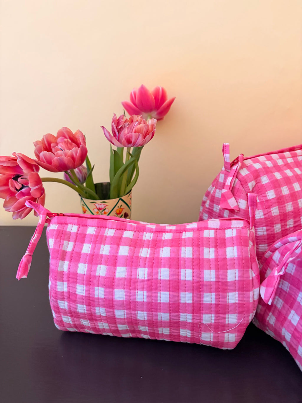 PINK CHECK cosmetic bag