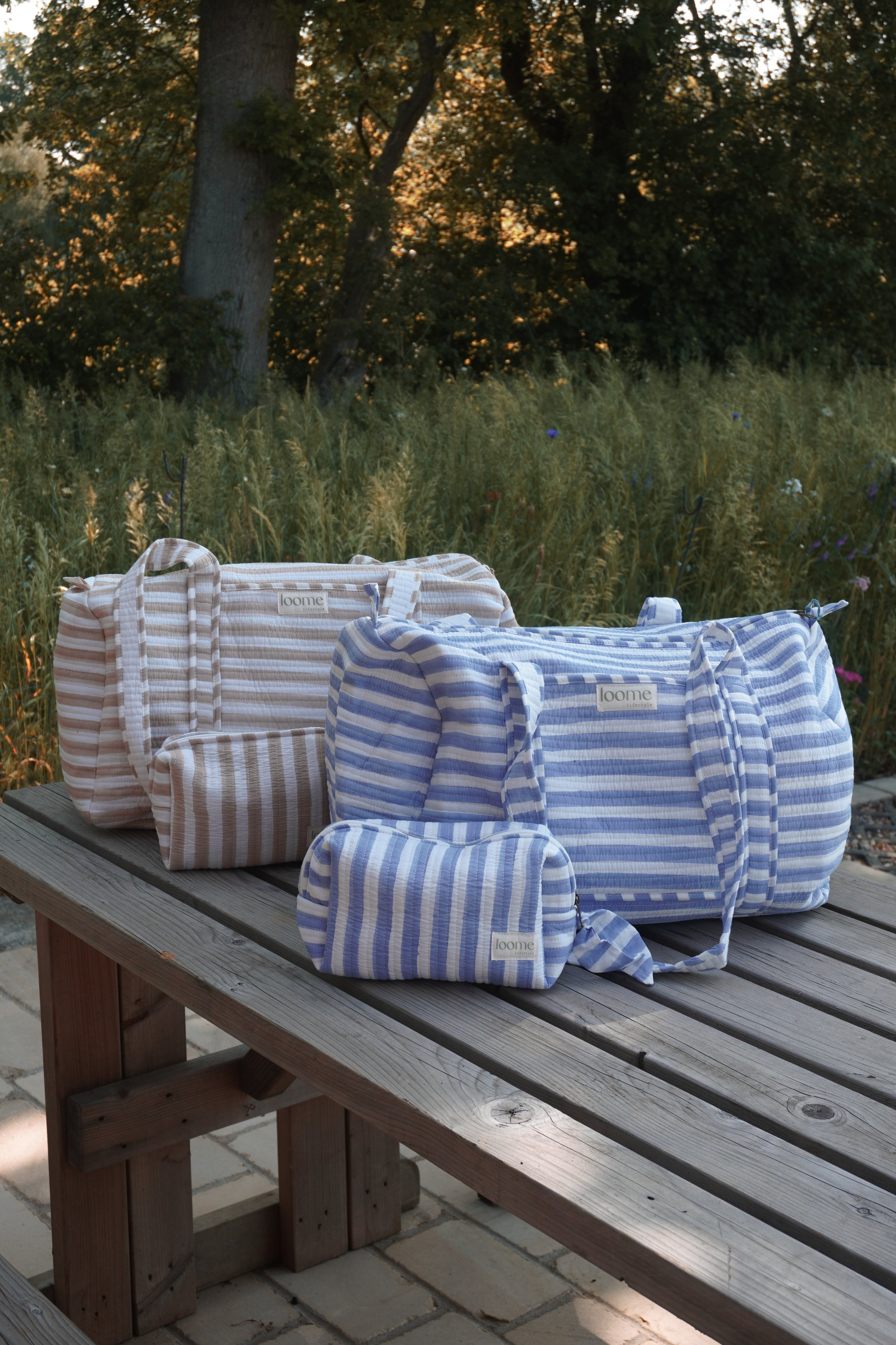 Hand Block Printed Duffle Bag – Blue Stripe