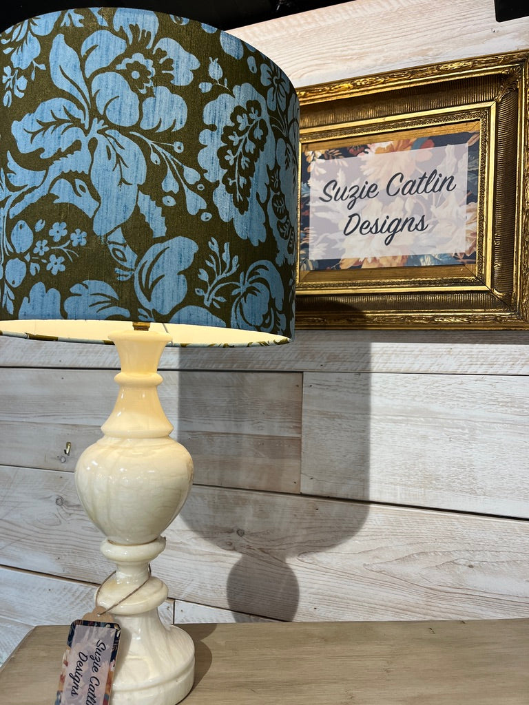 Alabaster Lamp with Handmade Faux Silk Shade