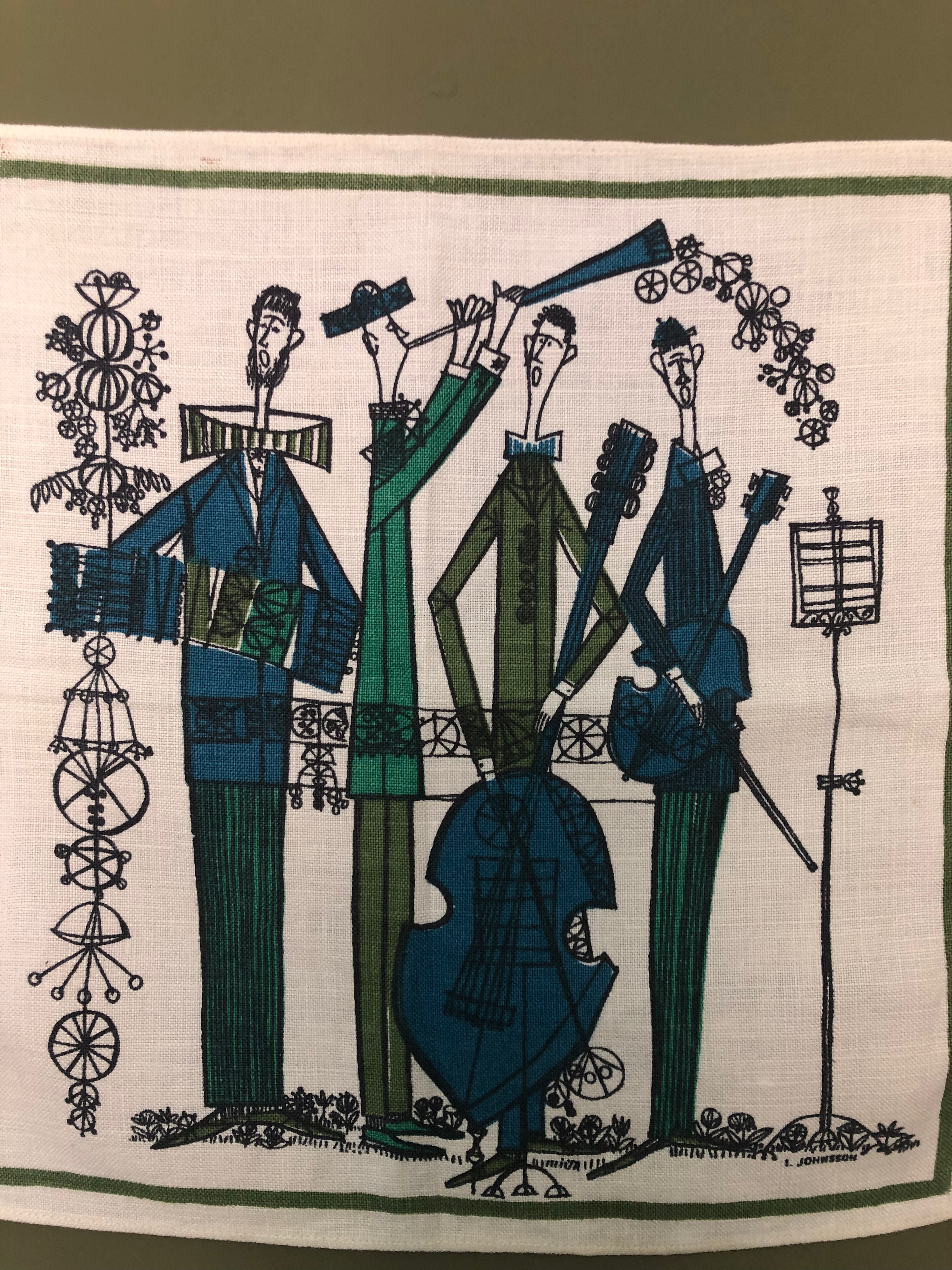 Mid-century Swedish napkin in hand-painted upcycled frame