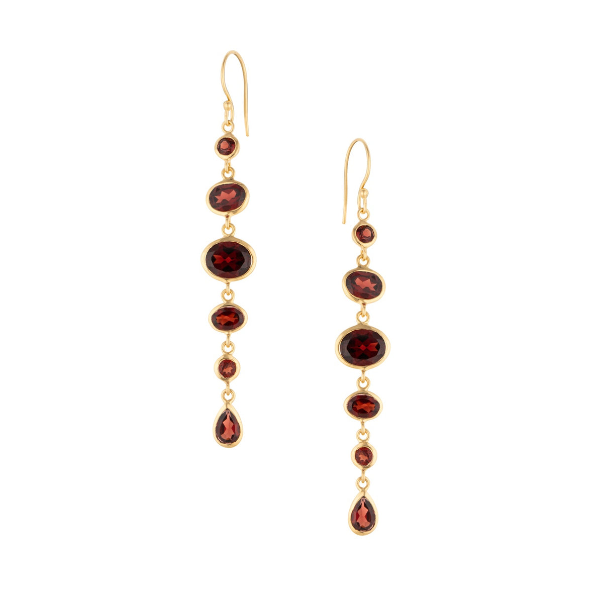 Cascade Earrings in Gold with Garnet
