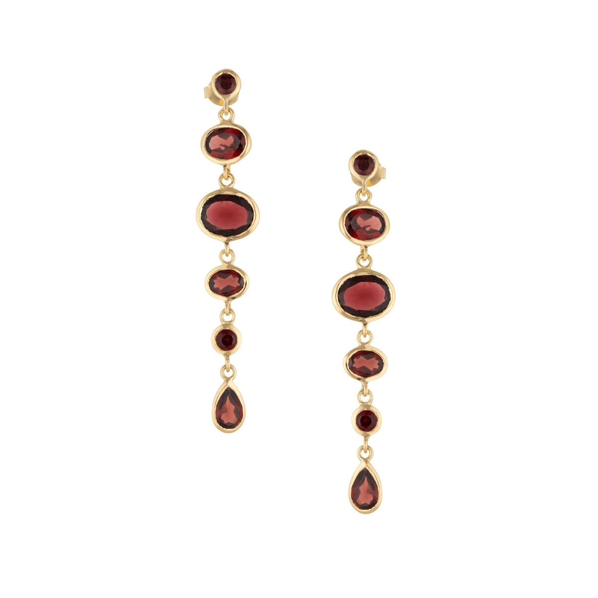 Stud Cascade Earrings in Gold with Garnet