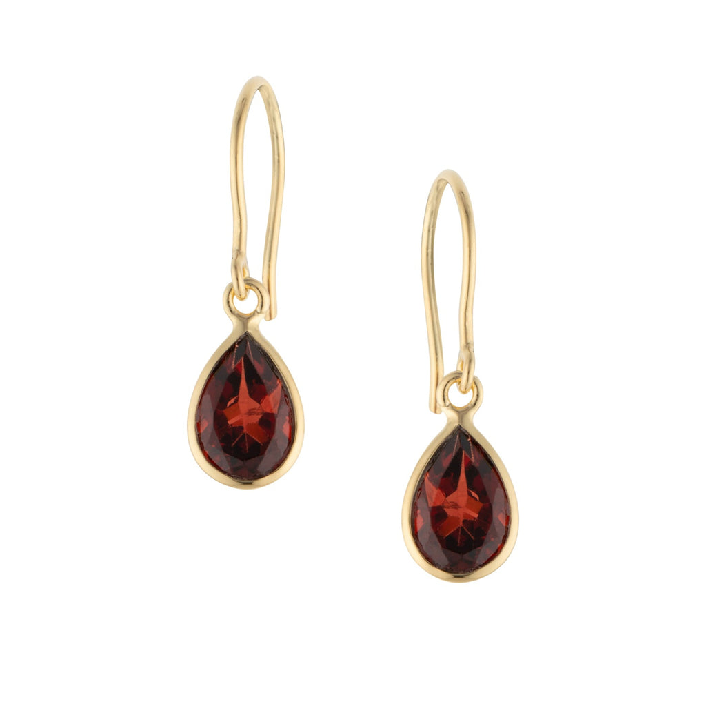Tear Drop Earrings in Gold with Garnet
