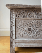 Lime Washed Carved Oak Blanket Box
