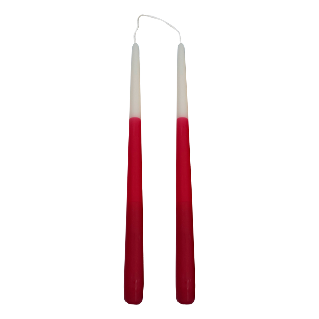 2 Tapered Dinner Candles | Red & Ivory Ombre