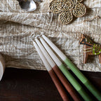 2 Tapered Dinner Candles | Dark Green & Ivory Ombre