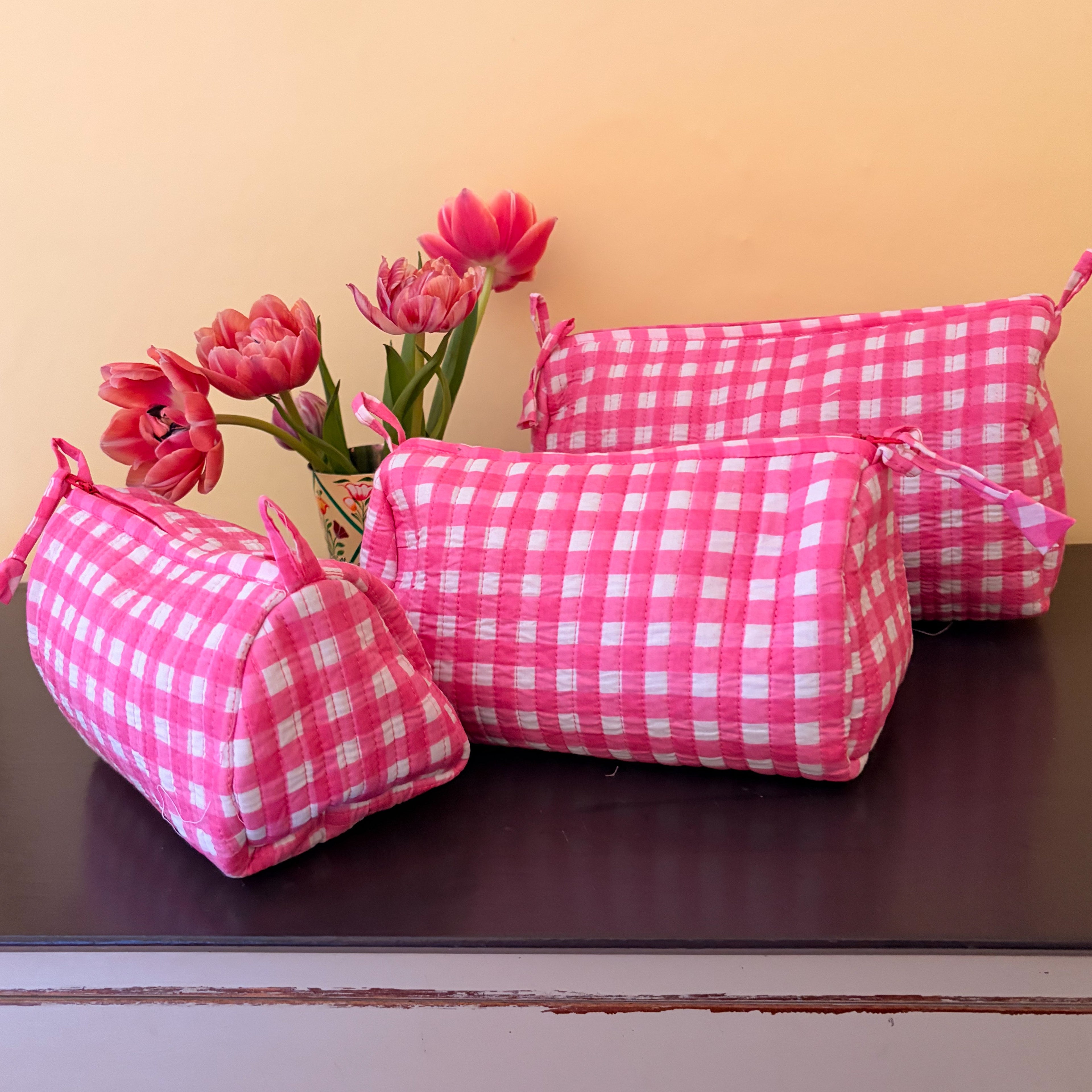 PINK CHECK cosmetic bag