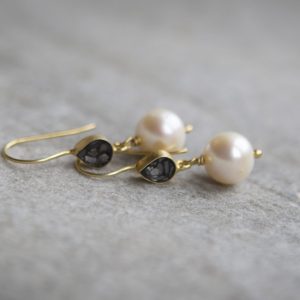 DIAMOND BLACK AND PEARL VERMEIL EARRINGS