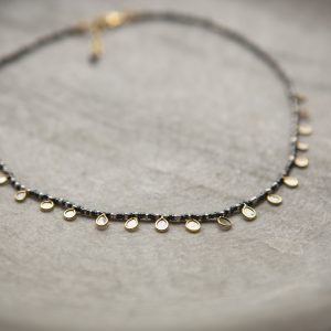 DIAMOND SLICE AND OXIDISED SILVER NECKLACE