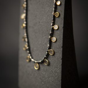 DIAMOND SLICE AND OXIDISED SILVER NECKLACE