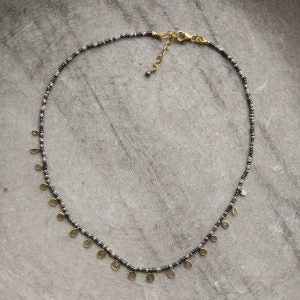 DIAMOND SLICE AND OXIDISED SILVER NECKLACE