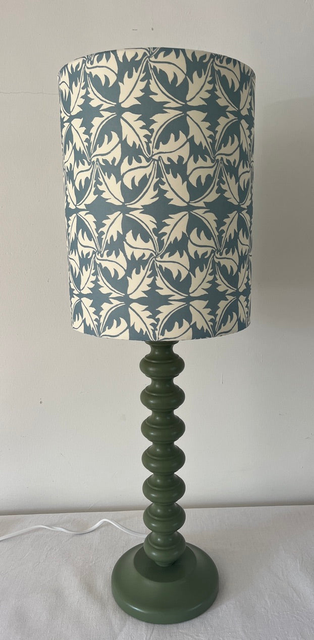 Contemporary lamp with green base & white & blue handmade lampshade -suzie-catlin-designs 